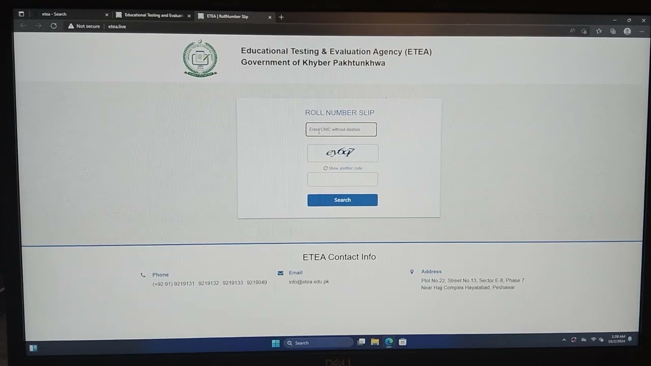 How to download ETEA Roll number slips