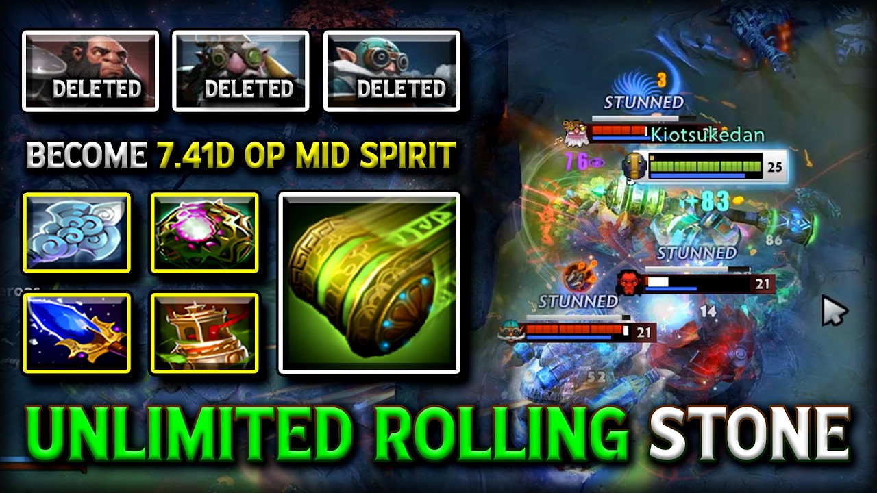 7.41D BECOME OP MID EARTH SPIRIT | Unlimited Rolling Stone With Aghs Scepter + OC Build DotA 2
