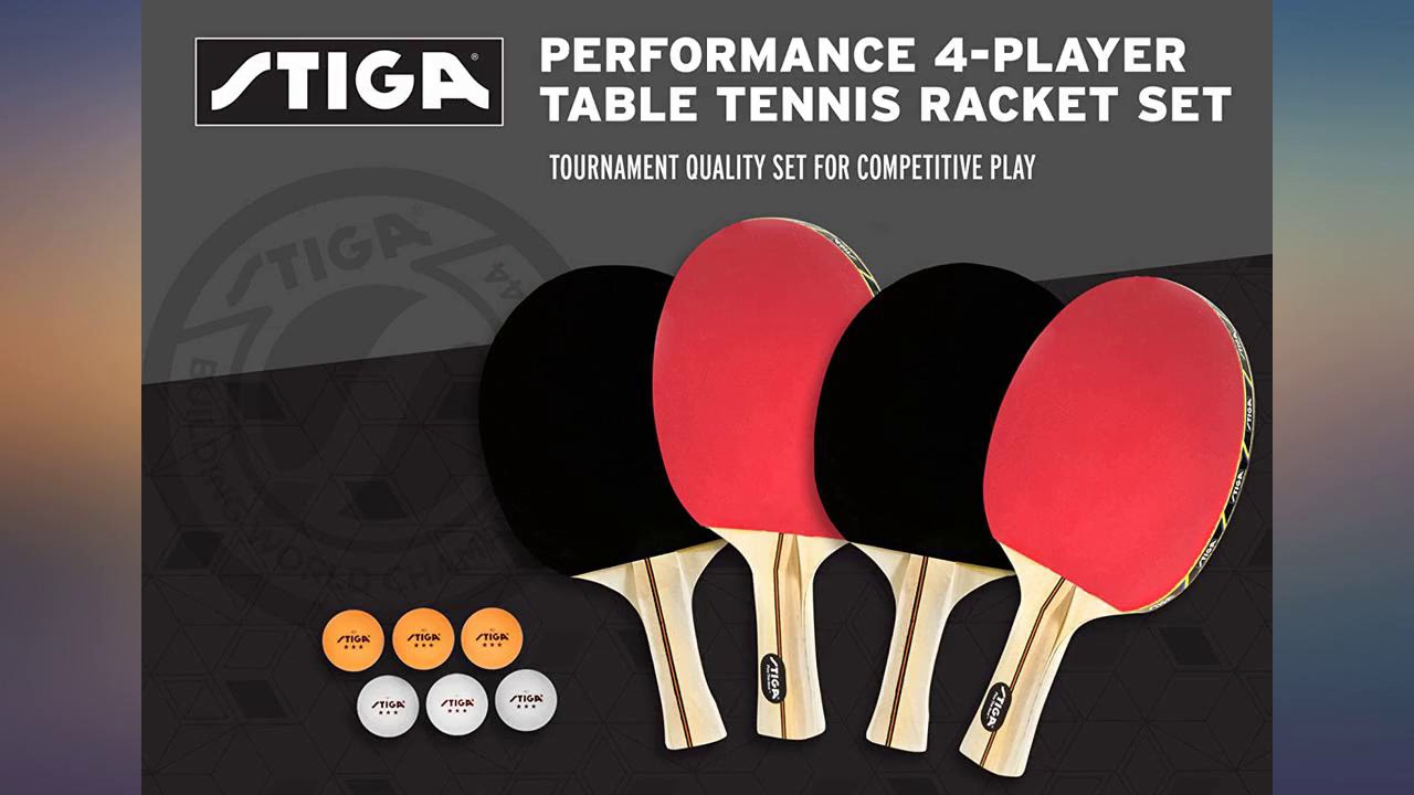 STIGA Performance 4-Player Table Tennis Racket Set with Inverted Rubber for Increased Ball