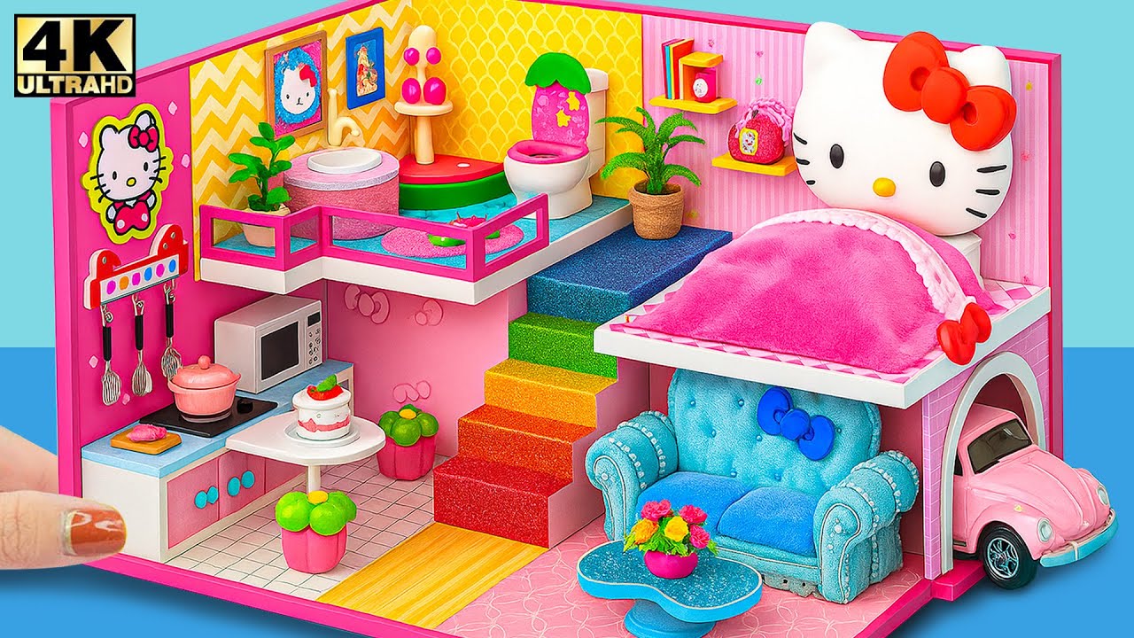 Making Colorful Hello Kitty Dream Dollhouse with Car Garage for Friend 🌈 DIY Miniature House