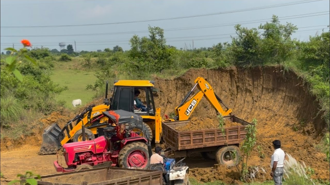 Jcb3dx other Village Loding Mud 2 New Tractor Mahindra Trolly | Jcb video 