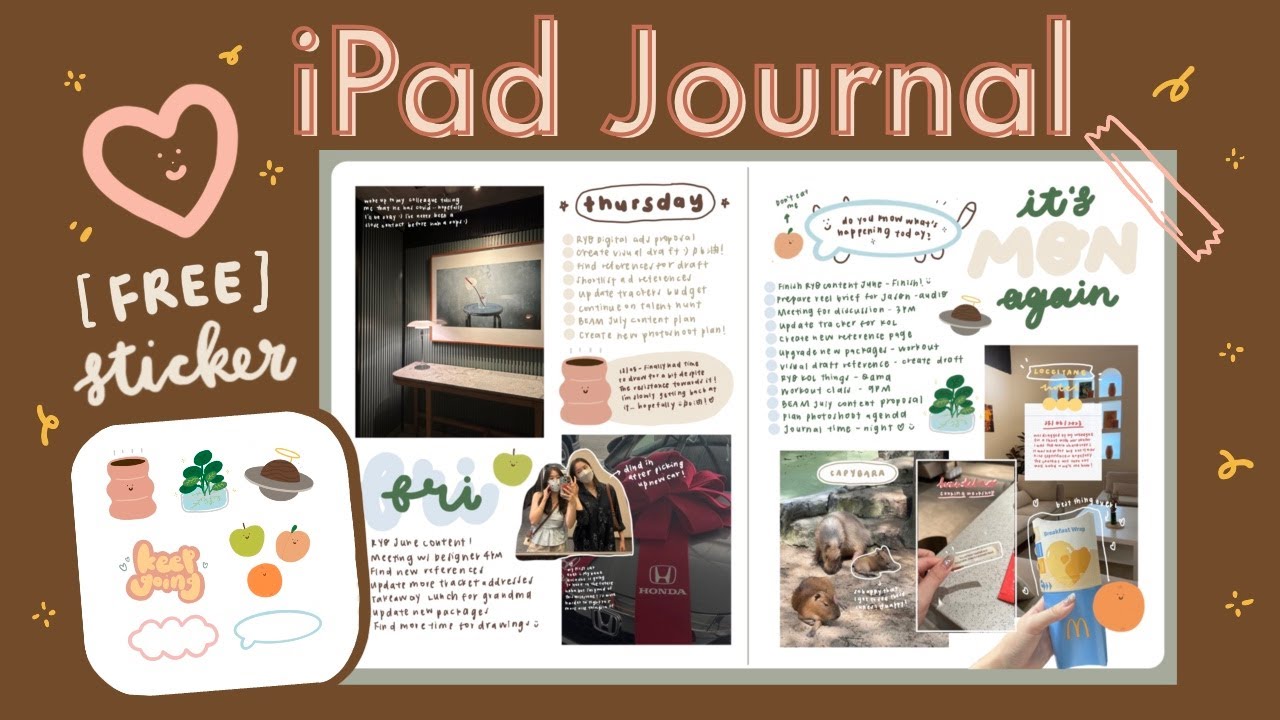 iPad Journal ASMR 🍑  | Digital Bullet Journal | Free Template and Stickers | Journal With Me | iPad