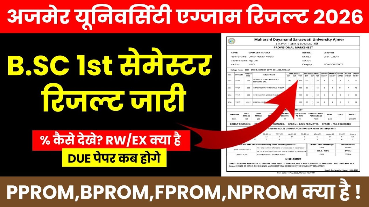 MDSU B.Sc 1st Semester Result 2026 Declare Kaise Dekhe / B.A मे PPROM, BPROM, FPROM क्या होता है