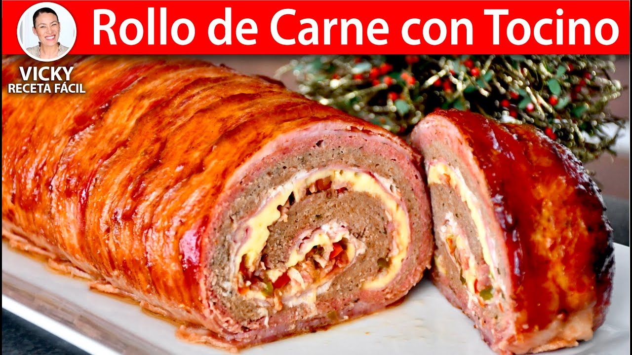 ROLLO DE CARNE CON TOCINO 🎄😋 | Vicky Receta Facil