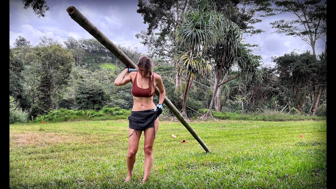 PRIMITIVE SKILLS - OUTDOOR BAMBOO SHOWER, part 1 | Off Grid Living - My Baby's 1st Steps - Ep. 165