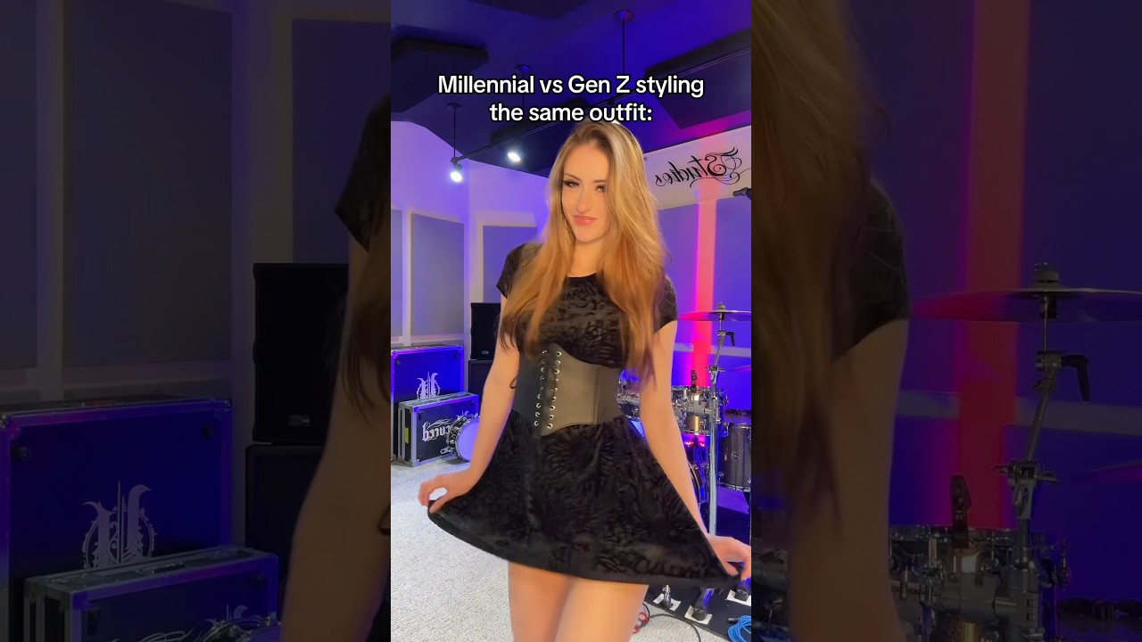 Millennial vs Gen Z styling the same outfit 💃 #metal #metalhead #rock #alternative #grwm #style