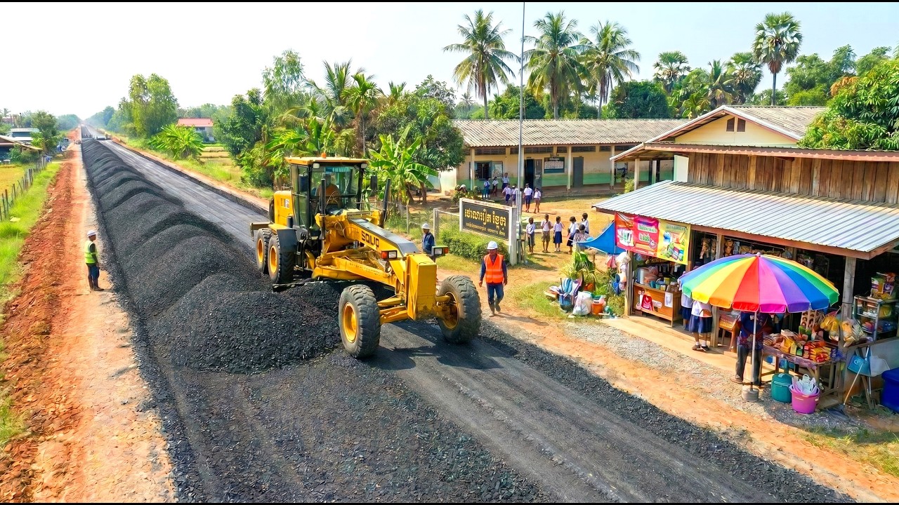 Perfect Road Base Operation On Road Base Gravel Upgrade With Powerful Motor Grader Operator