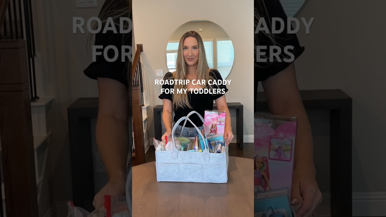Roadtrip car caddy for toddlers! #roadtrip #toddleractivities #toddlermom #momhack #amazonmusthaves