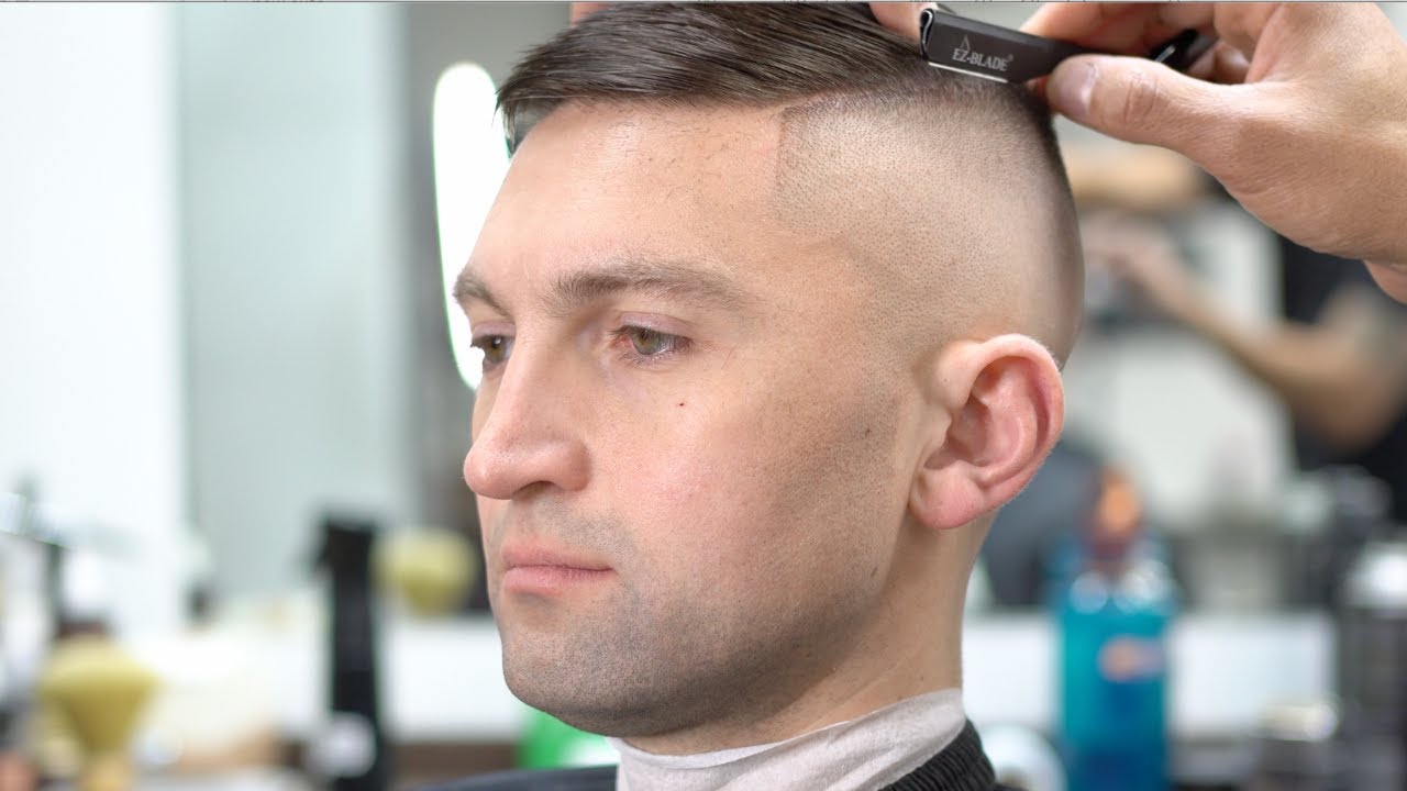 Military High Skin Fade Comb Over Haircut With Side Part
