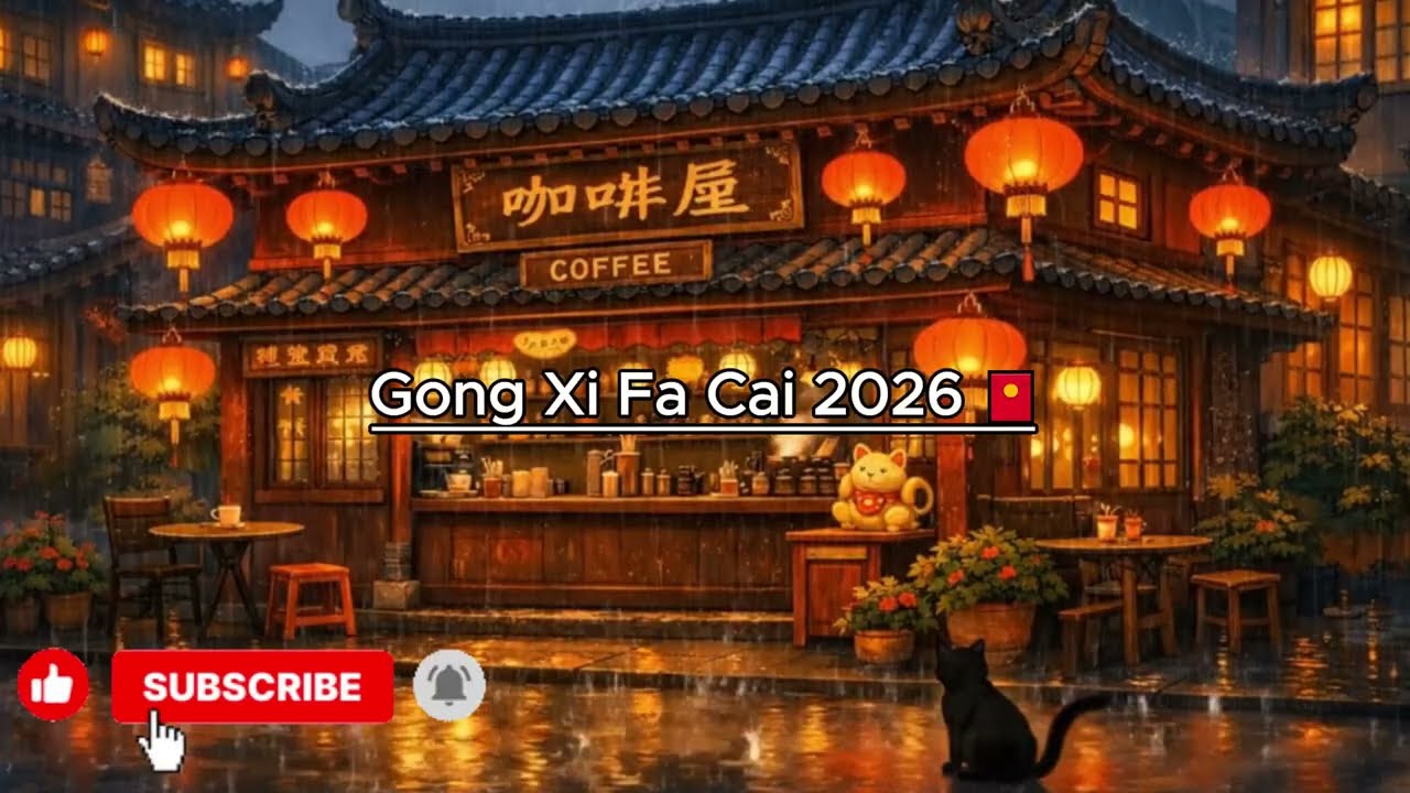 Cozy Imlek Lofi Music ☕ Rain Night Chinese Lantern Cafe Ambience