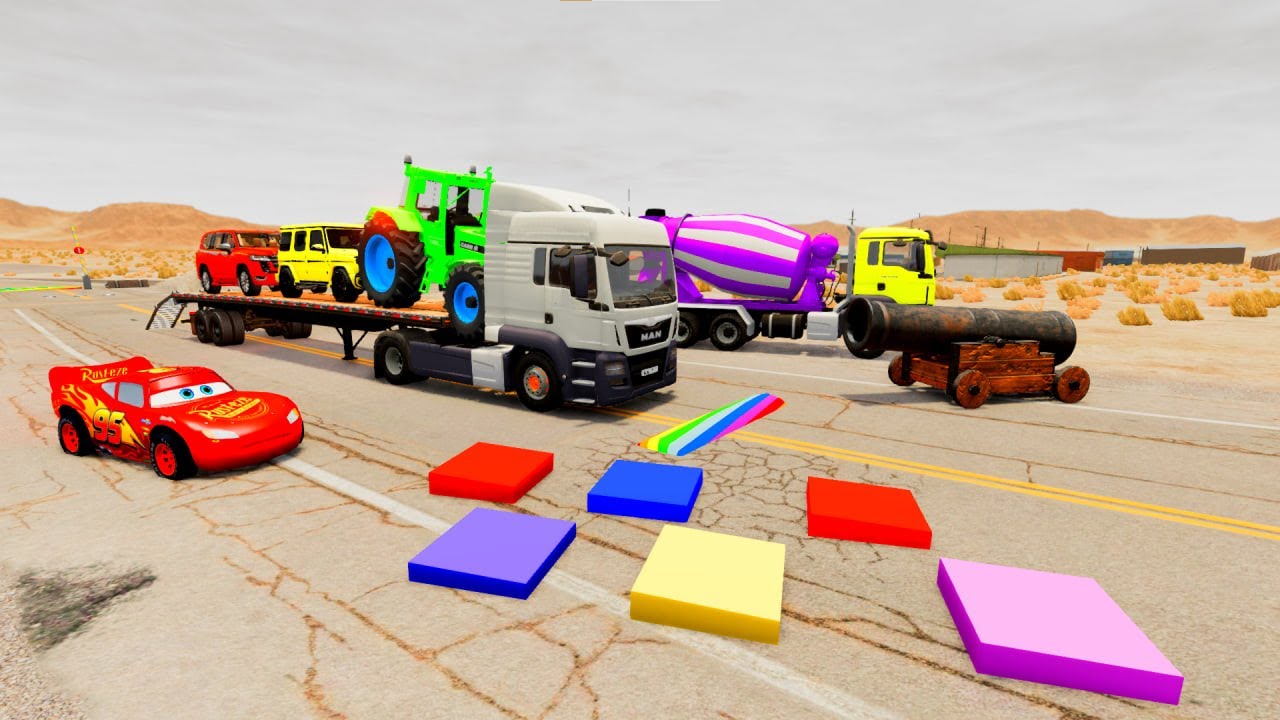 Flatbed Truck McQueen | Transportation with Truck - Pothole vs Car #09 | BeamNG.Drive Gameplay