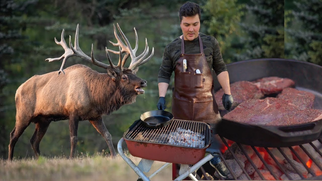 Elk Steaks Seared in Cast Iron on a PK Grill