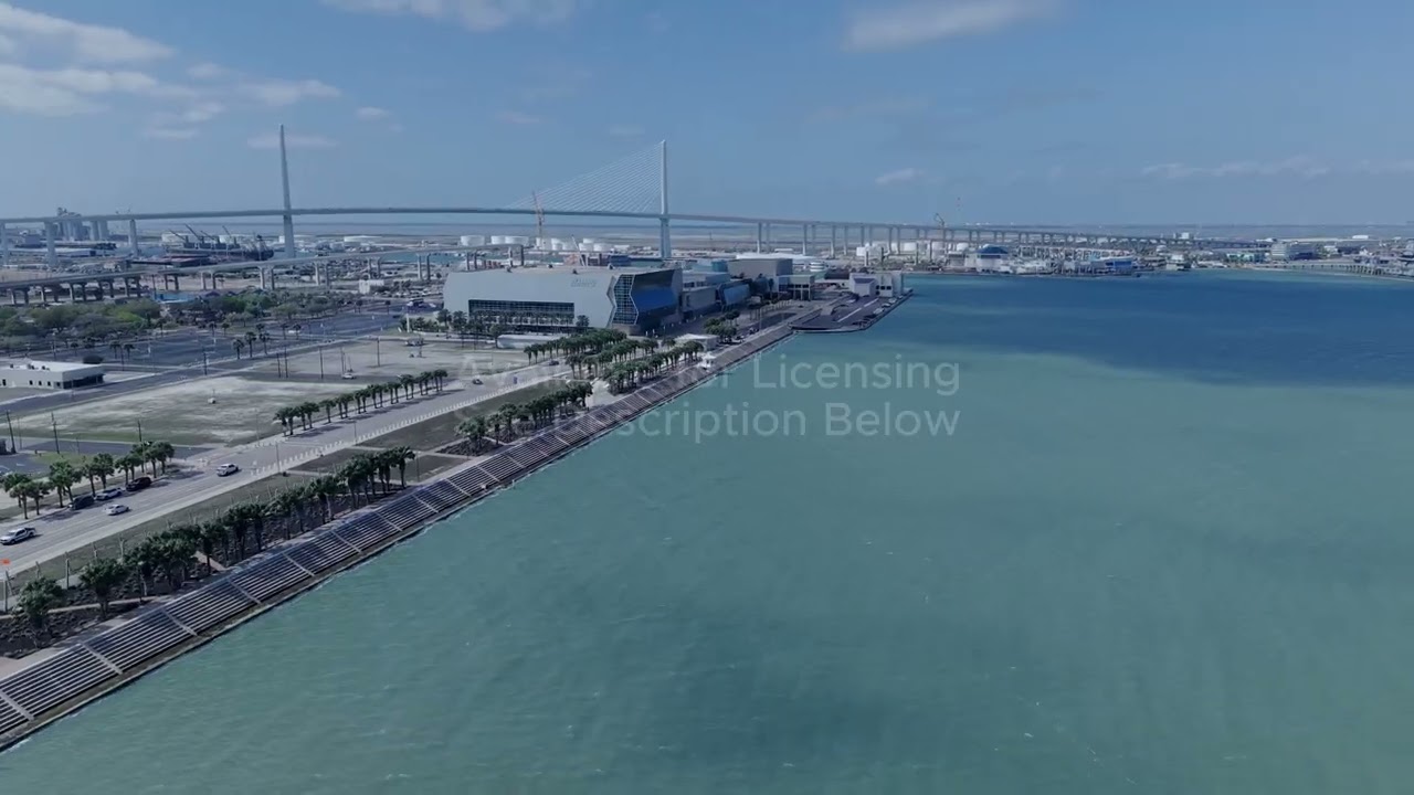 Aerial Drone Shot of American Bank Center and Harbor Bridge | Corpus Christi Waterfront | 4K