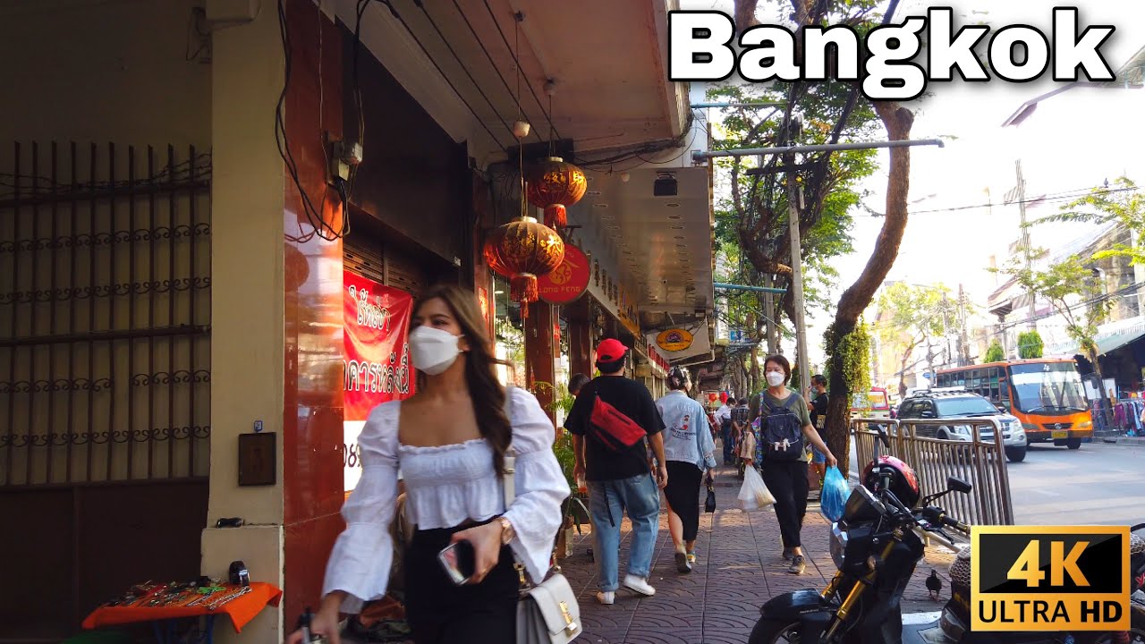 Walking tour from Hua Lamphong MRT to Wat Mangkon MRT/Yaowarat [4K] Chinatown Bangkok