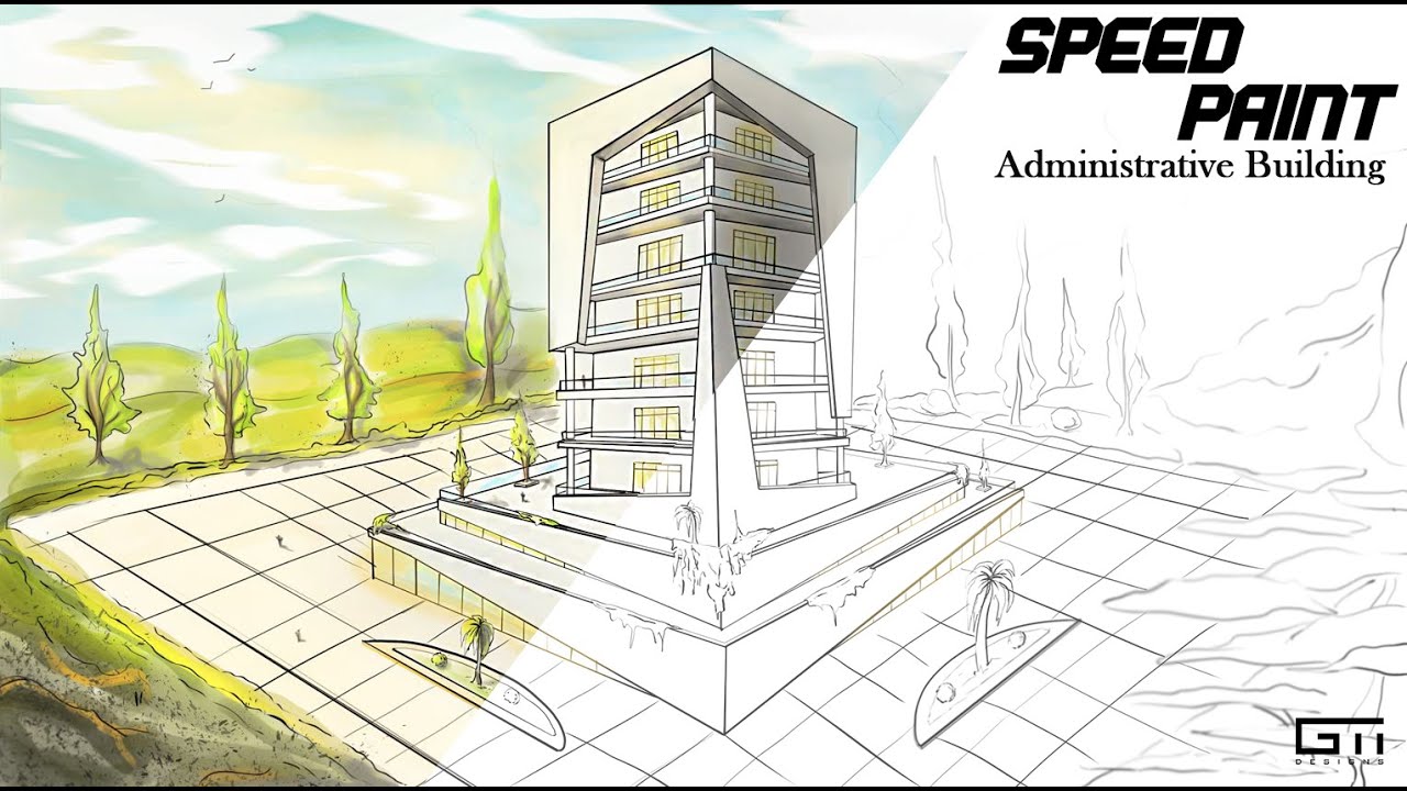 Administrative Building Design Sketch  - Speedpaint