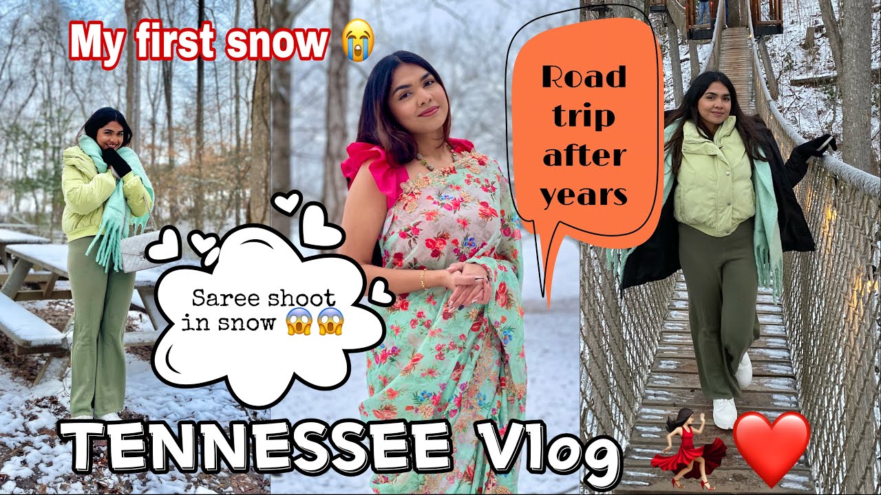 Road trip to my 1st snow | Wearing a saree in snow ❄️ | Tennessee vlog❤️
