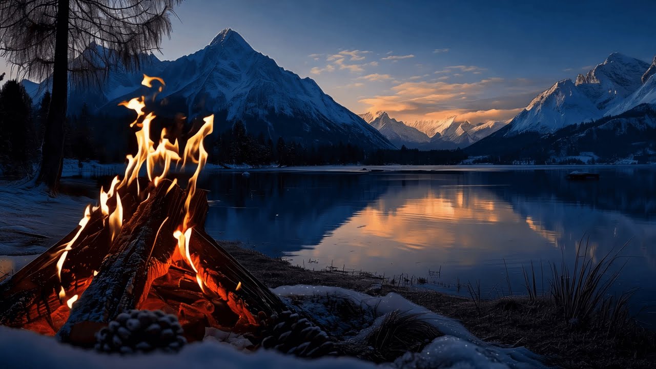 Deep Winter Calm 🌨️🌲 Cozy Fire & Flowing River for True Rest (4K ASMR)