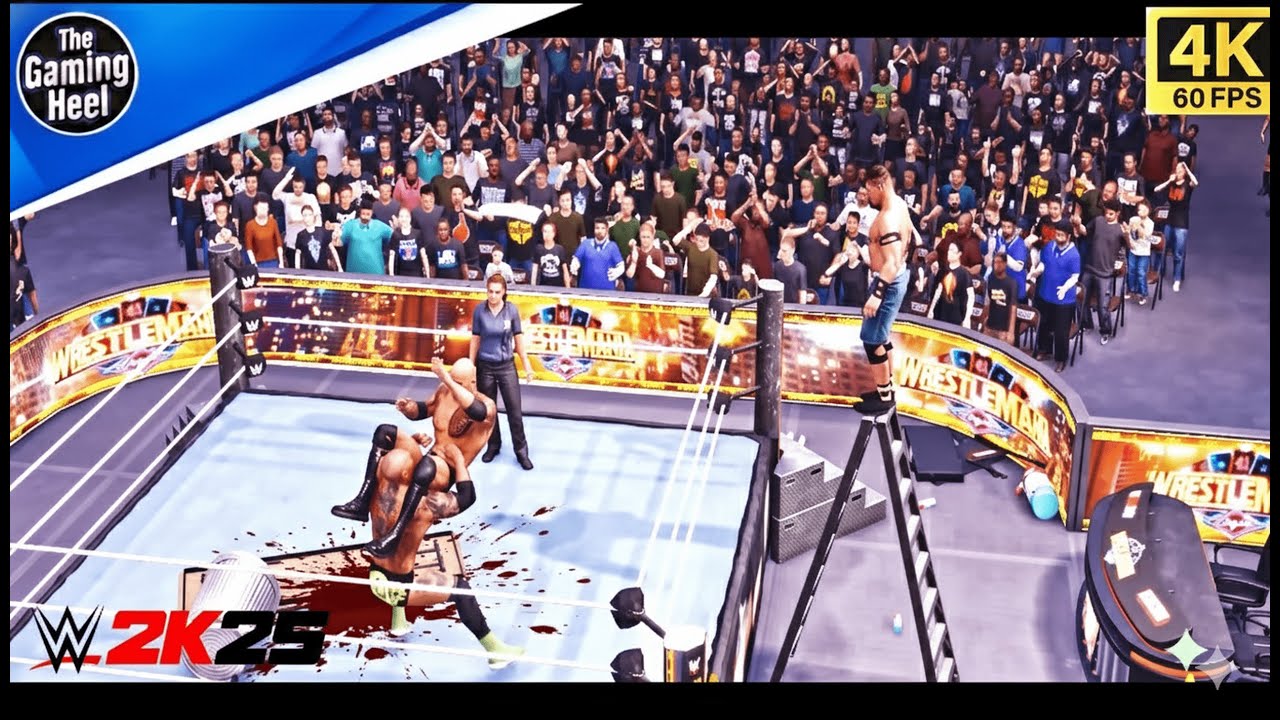 WWE 2K25 - John Cena vs The Rock vs Batista | WrestleMania Triple Threat Extreme Rules [4K 60FPS]