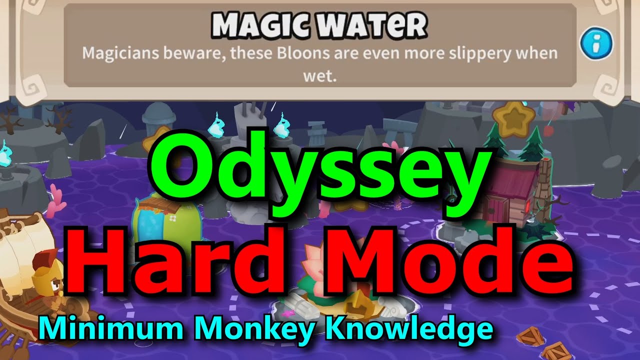 BTD6 Odyssey Hard Mode - Minimum Monkey Knowledge (Magic Water) tutorial / guide
