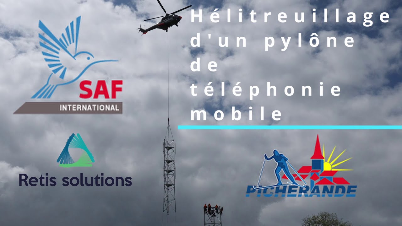Hélitreuillage d'un pylône de téléphonie mobile à Picherande (63)