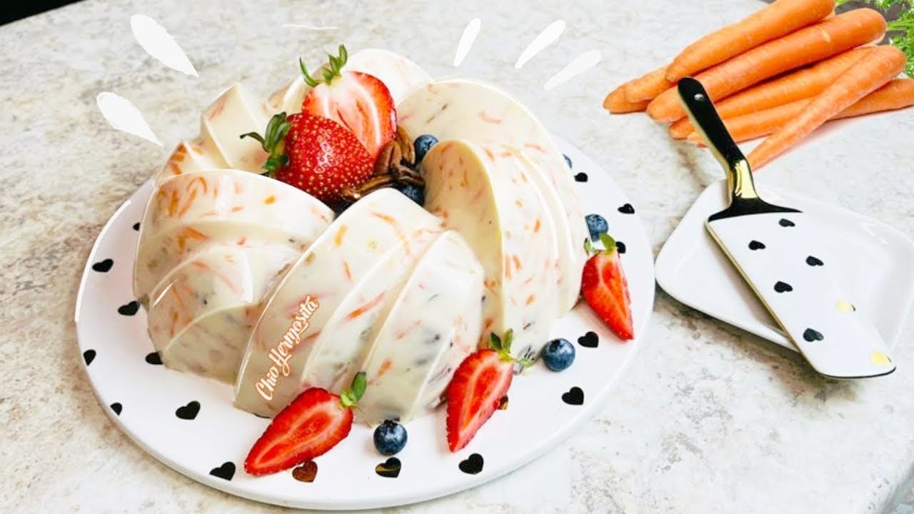 Gelatina De Zanahoria 🥕Piña 🍍Nuez🌰/ Con Queso Crema 😋