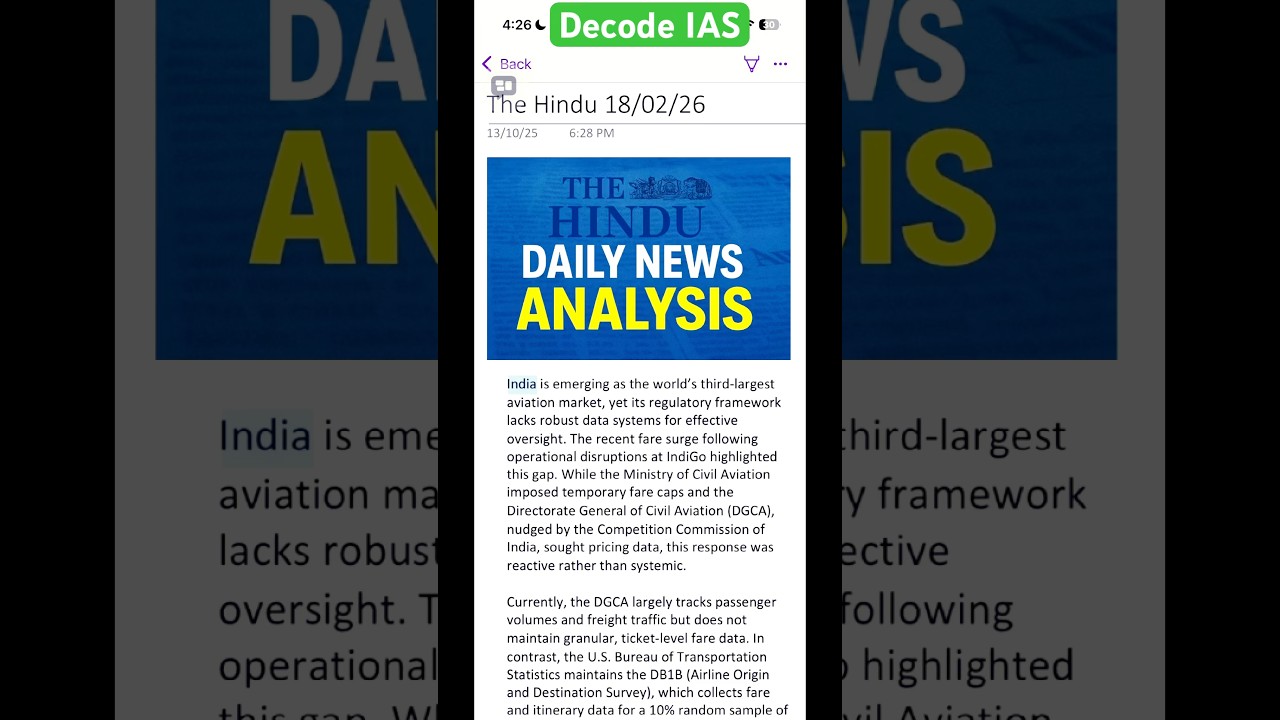 Data-Driven Oversight: Reforming India&rsquo;s Aviation Regulation #shorts #upsc #ias #ips #irs #thehindu