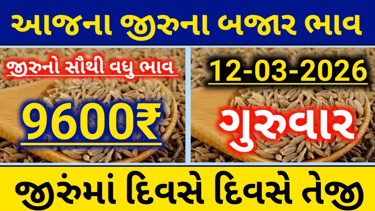 આજના જીરા ના બજાર ભાવ|| જીરાના ભાવ||9600₹||ગુજરાત માર્કેટ યાર્ડ ભાવ||જીરાના ભાવમાં દિવસે દિવસે તેજી