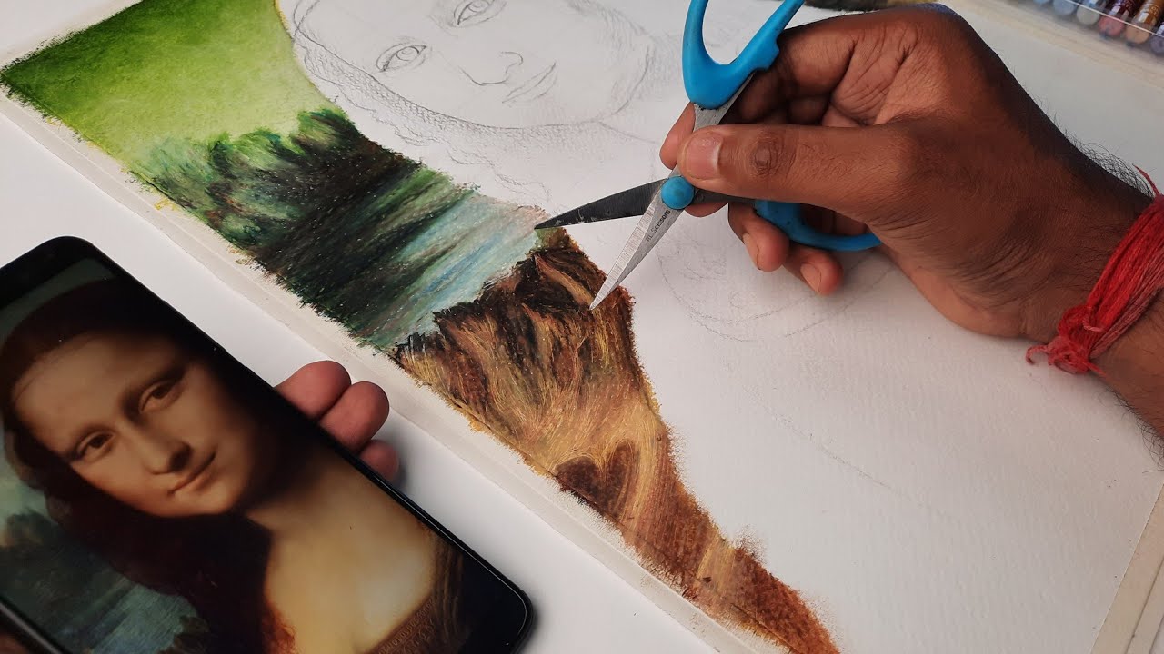 Monalisa drawing, Oil pastel drawing,  Background drawing tutorial | PART 2