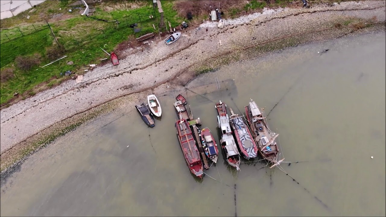 PIRATE SHIP, BOAT YARD. ISLE OF SHEPPEY DRONE FOOTAGE