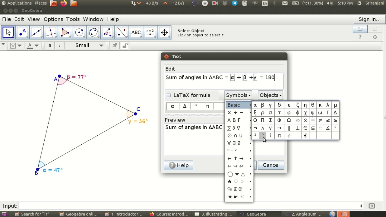 Geogebra tutorial 3   Creating a textbox and using the input bar