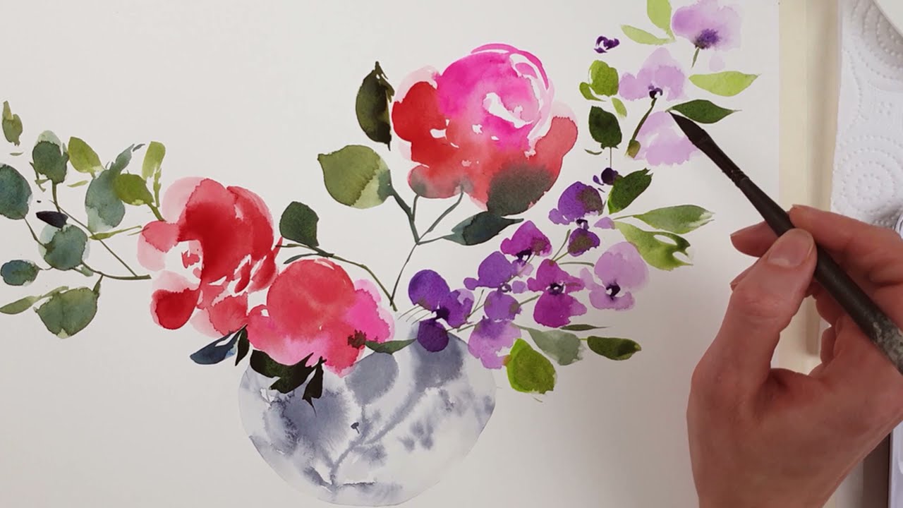 This Loose Watercolor Bouquet in a Chinese Vase Look Amazing!