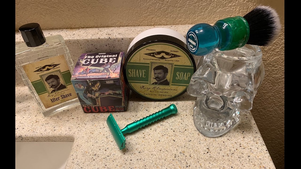 Labor Day Shave 2019.  PAA Cube 2.0, King R. Emporium Soap/Aftershave, Razorock Hawk- Green