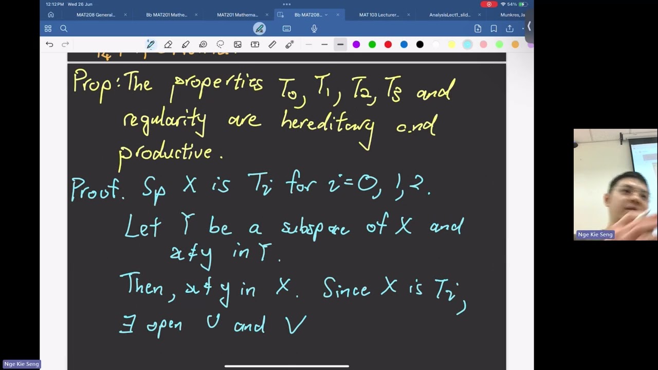 【General Topology Lecture 24】Uryshon's Lemma | MAT208/416 Nge Kie Seng 20240626