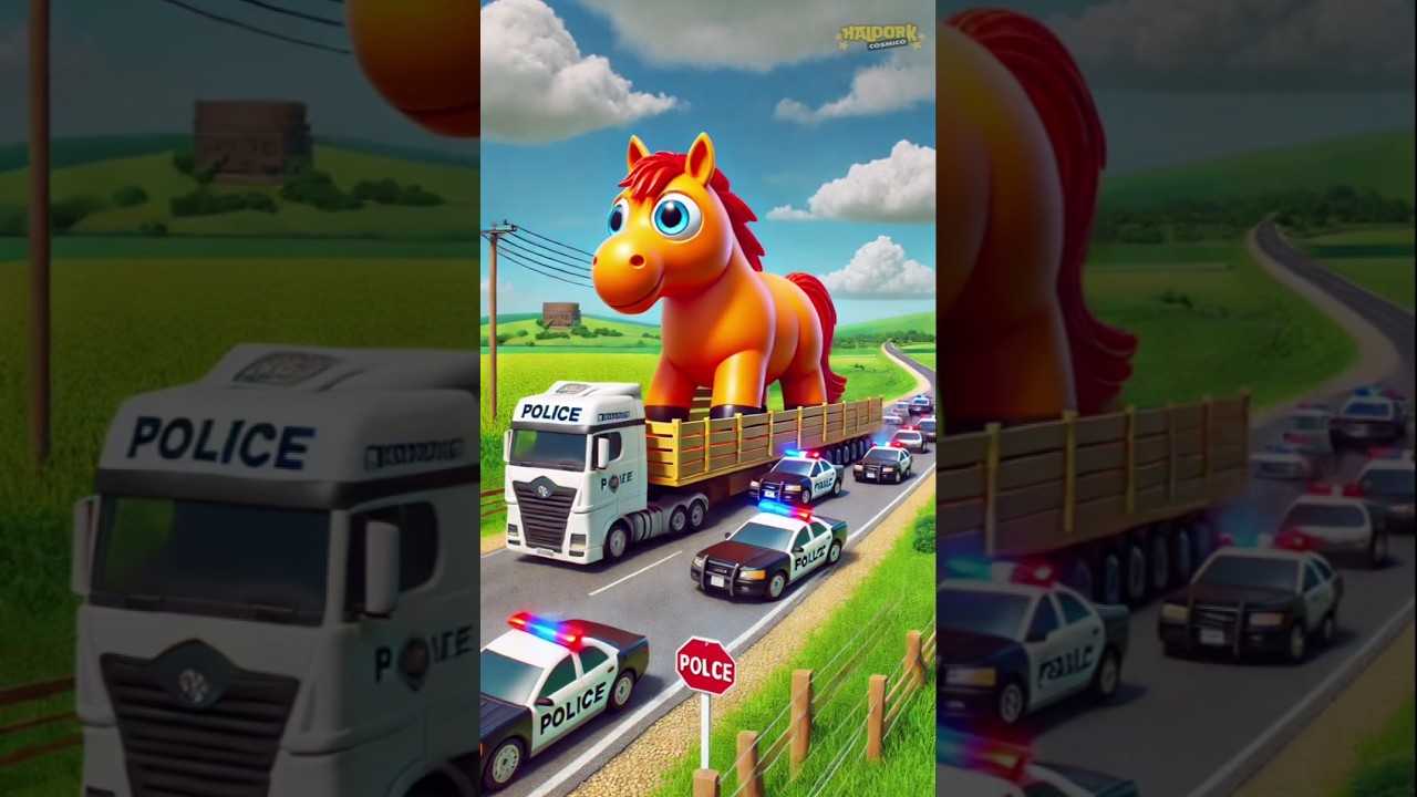 ❤️🐴 Evolution of Horse: Orange Beauty Escorted by Police 🚔✨ #cat #cute #love #shorts