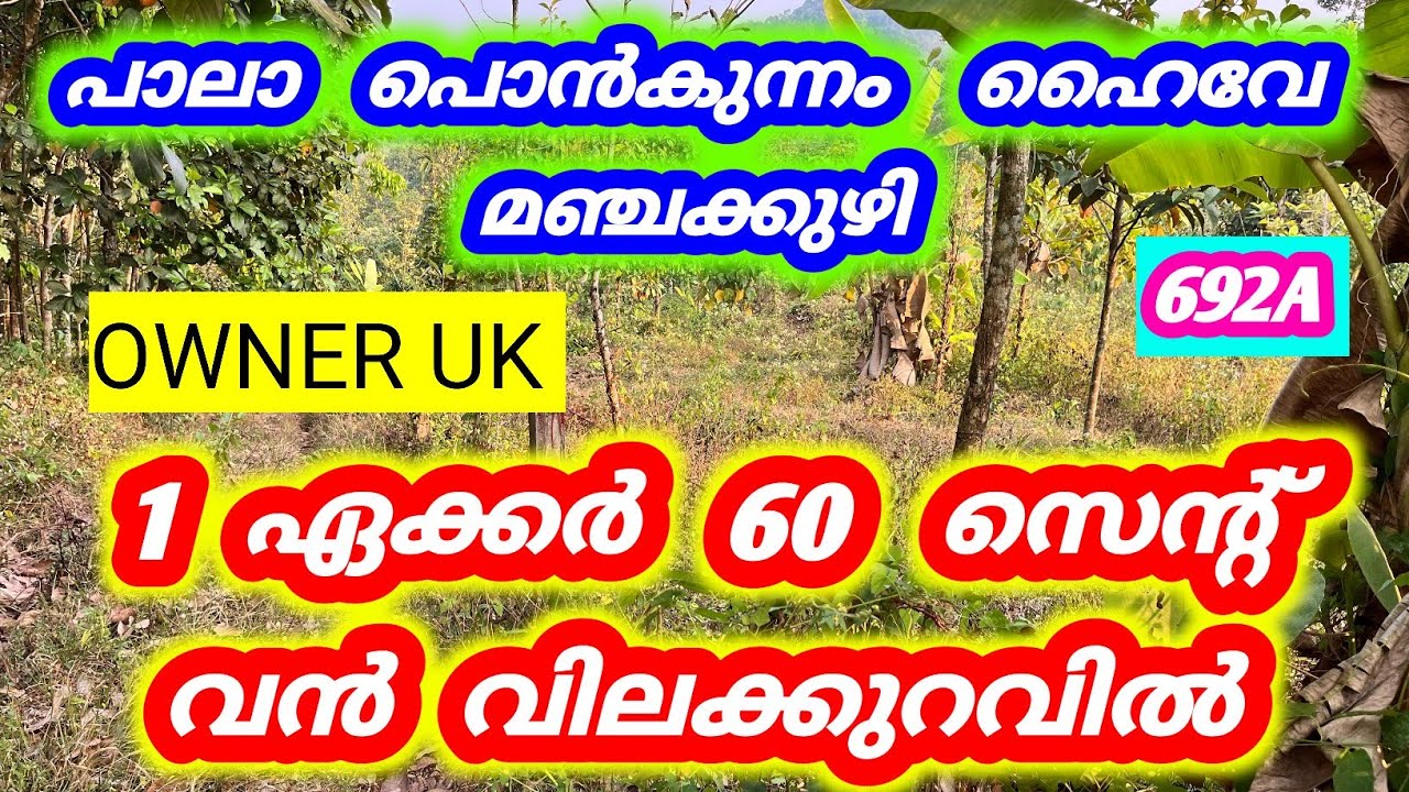 1 ഏക്കർ 60 സെന്റ് വൻ വിലക്കുറവിൽ 😍 പാലാ പൊൻകുന്നം ഹൈവേ മഞ്ചക്കുഴി 692A 