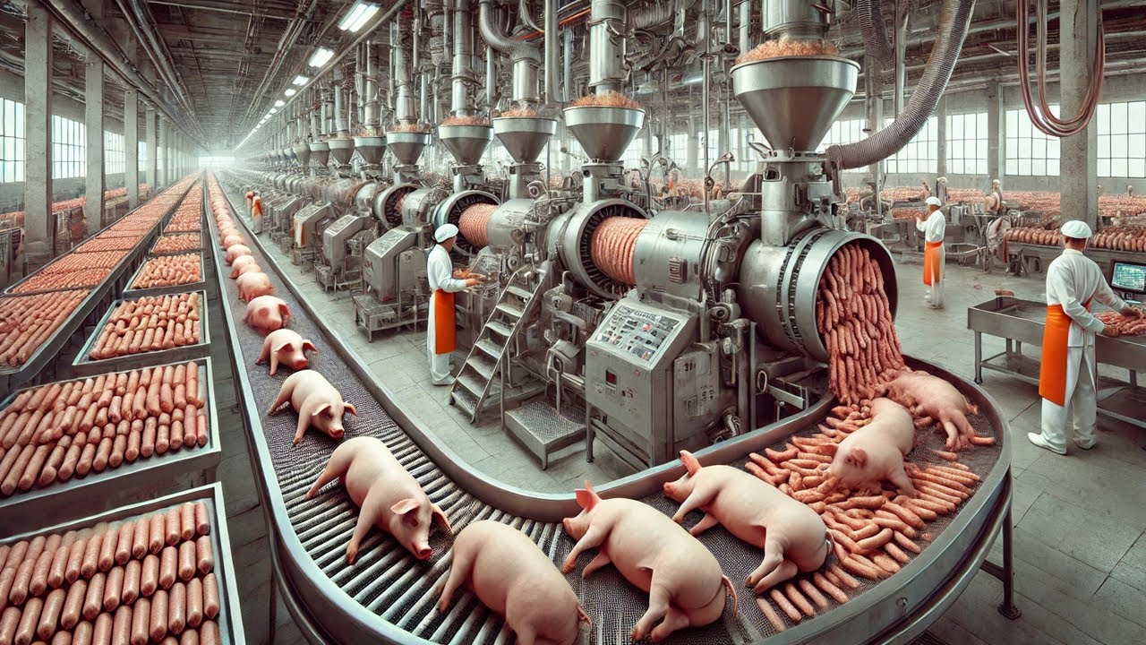 How billions of tons of sausage are made - millions of pigs processed in factory production