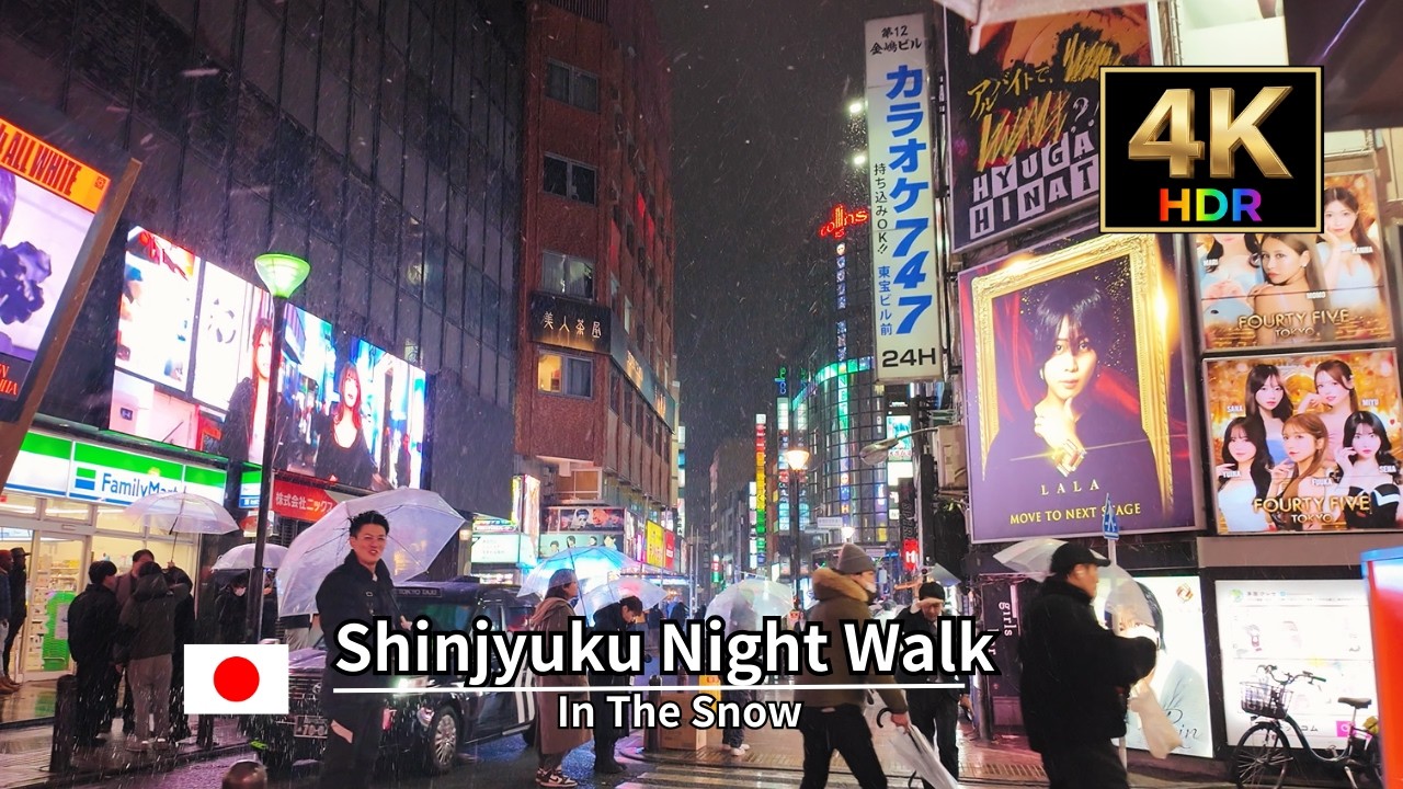 [4K HDR ]  Shinjuku Snow Night Walk Tokyo JAPAN
