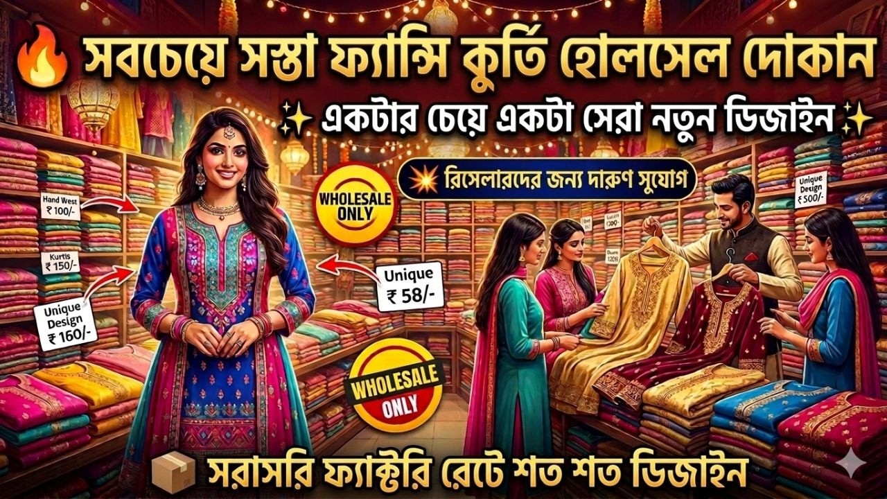 বরো বাজার কলকাতা Fancy Kurti পাইকারি | কম দামে নতুন ডিজাইন | Ladies Fancy Kurti Wholesaler Kolkata