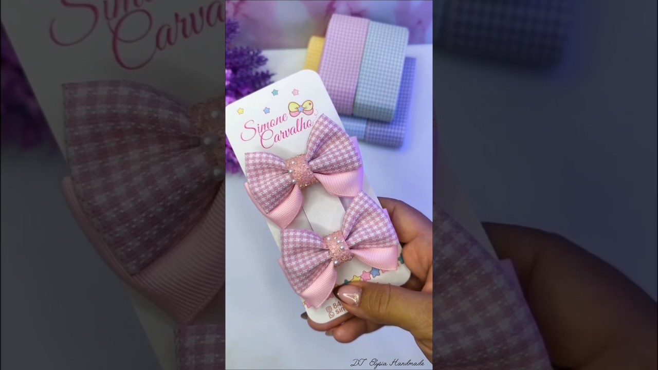 Cute Pink Gingham Hair Bow Clip | Handmade Ribbon Bow Design for Girls 💖 #diyhairstyle #shortsfeed