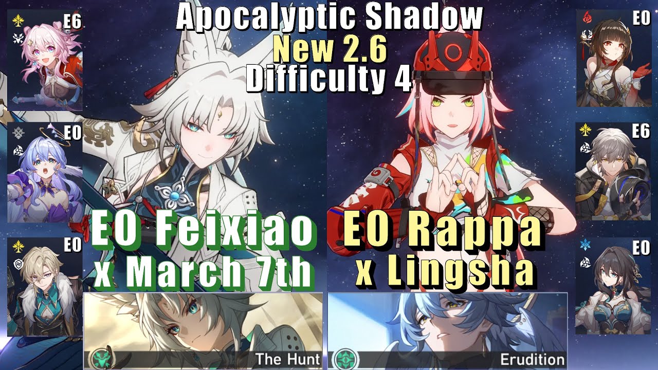 New Apocalyptic Shadow 4 | E0 Feixiao March 7th & E0 Rappa Lingsha | 2.6 3 Stars | Honkai: Star Rail