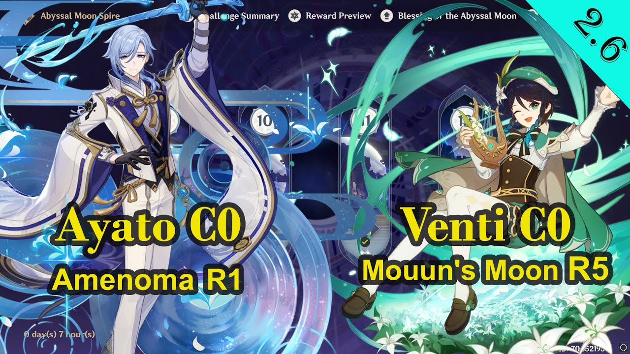 Ayato C0 Amenoma R1 & Venti C0 Spiral Abyss 2.6 Floor 12 Full Stars Genshin Impact