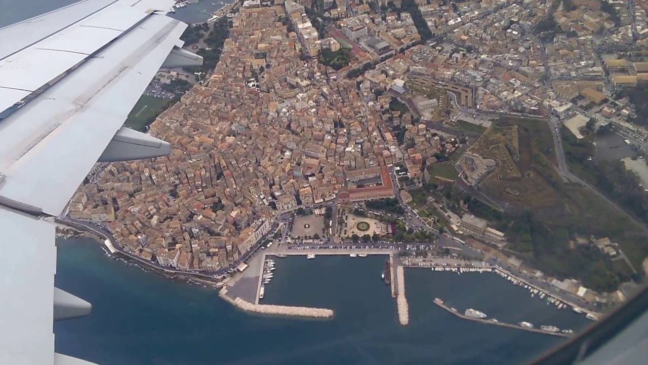 CORFU Airport - Town views TAKE OFF 2016 JUNE - ΚΕΡΚΥΡΑ ΠΟΛΗ - ΑΕΡΟΔΡΟΜΙΟ. AEGEAN AIRLINES A320