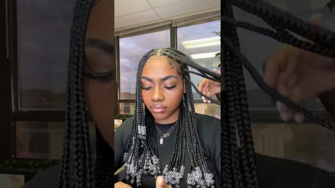 Knotless braids with clear beads #knotlessbraidswithbeads