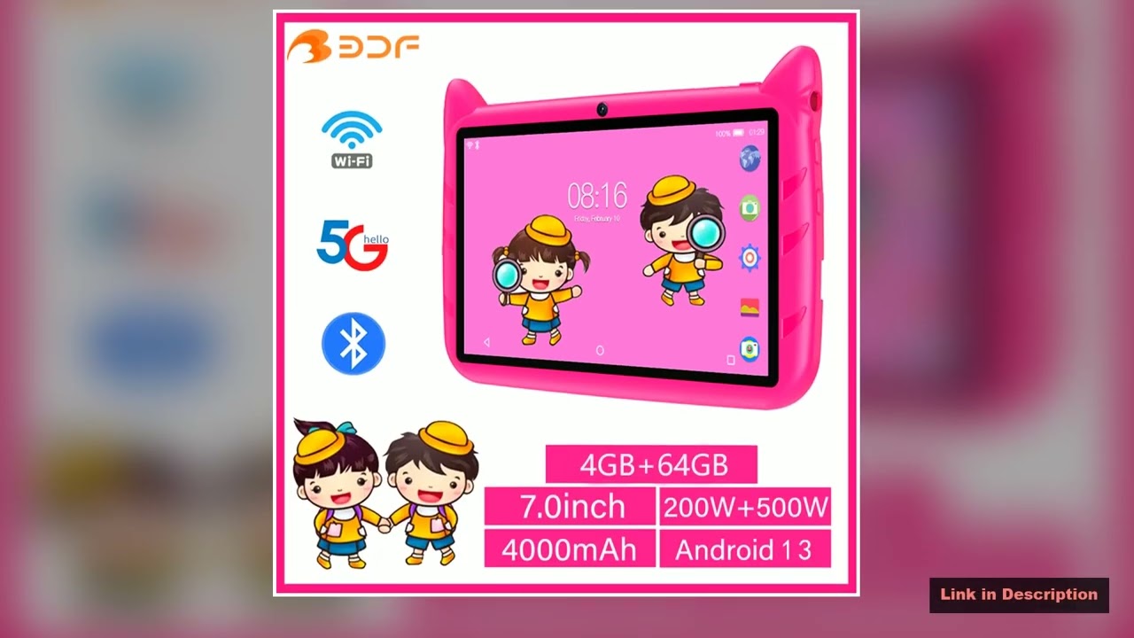 2025 New 7 Inch Kids Tablets Android 13 Quad Core 4GB RAM 64GB ROM 5G WiFi Bluetooth Google