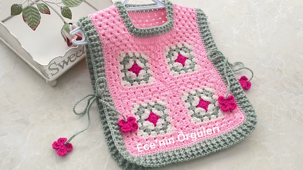 Wonderful Crochet Motif Baby Girl Vest/ Tığ iş Motifli Kız Bebek Yeleği /Çiçek Kordonlu /6-12 ay