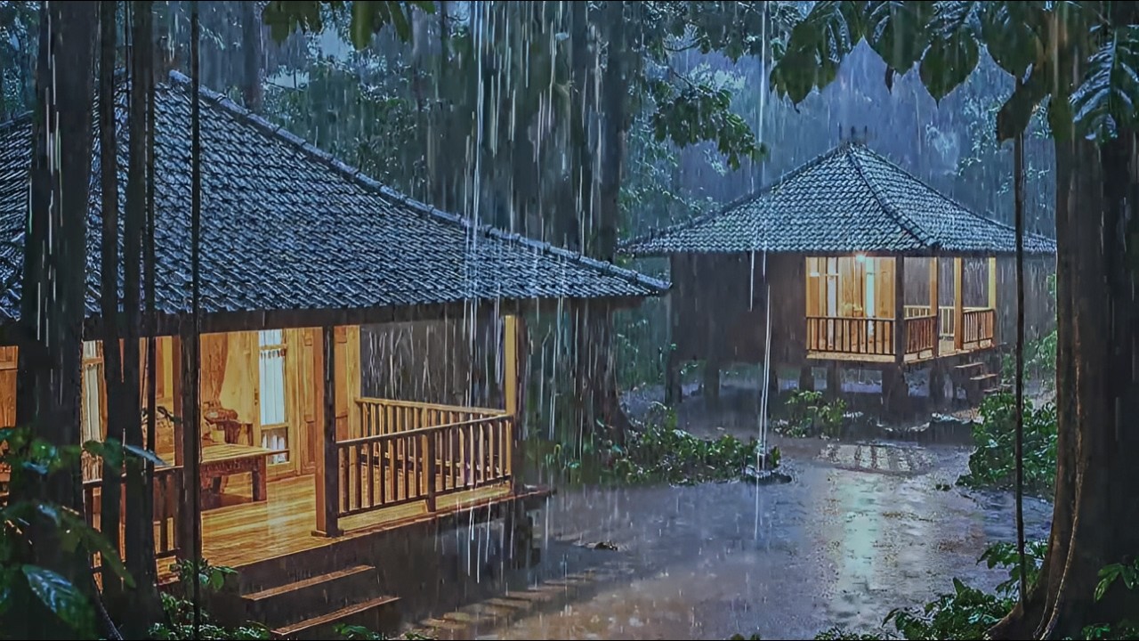 Rainy Night Forest Cabin ASMR | Heavy Rain Sounds for Sleep, Study & Stress Relief