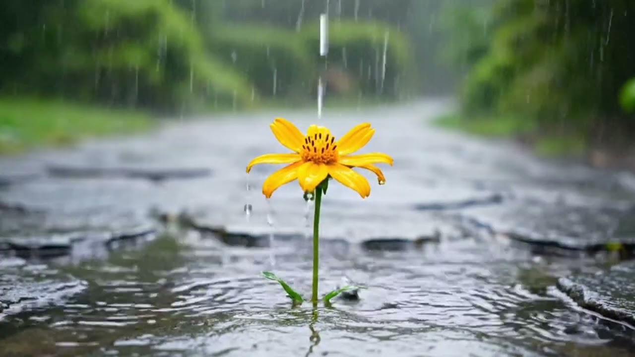 Rain Falling on a Lonely Yellow Flower 🌧️ | Relaxing Nature Rain Sounds for Sleep & Study