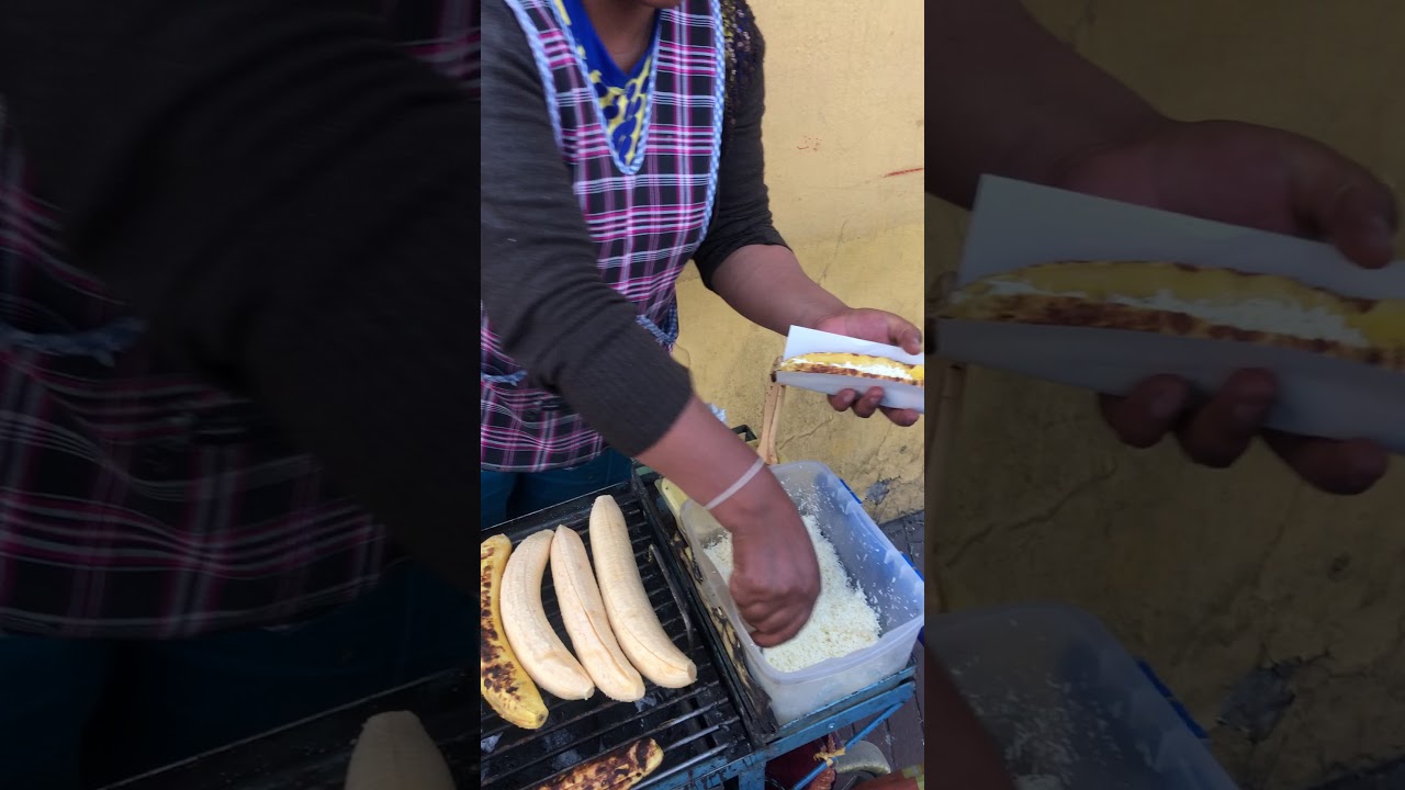 Street food from Quito: Grilled Plantain with cheese