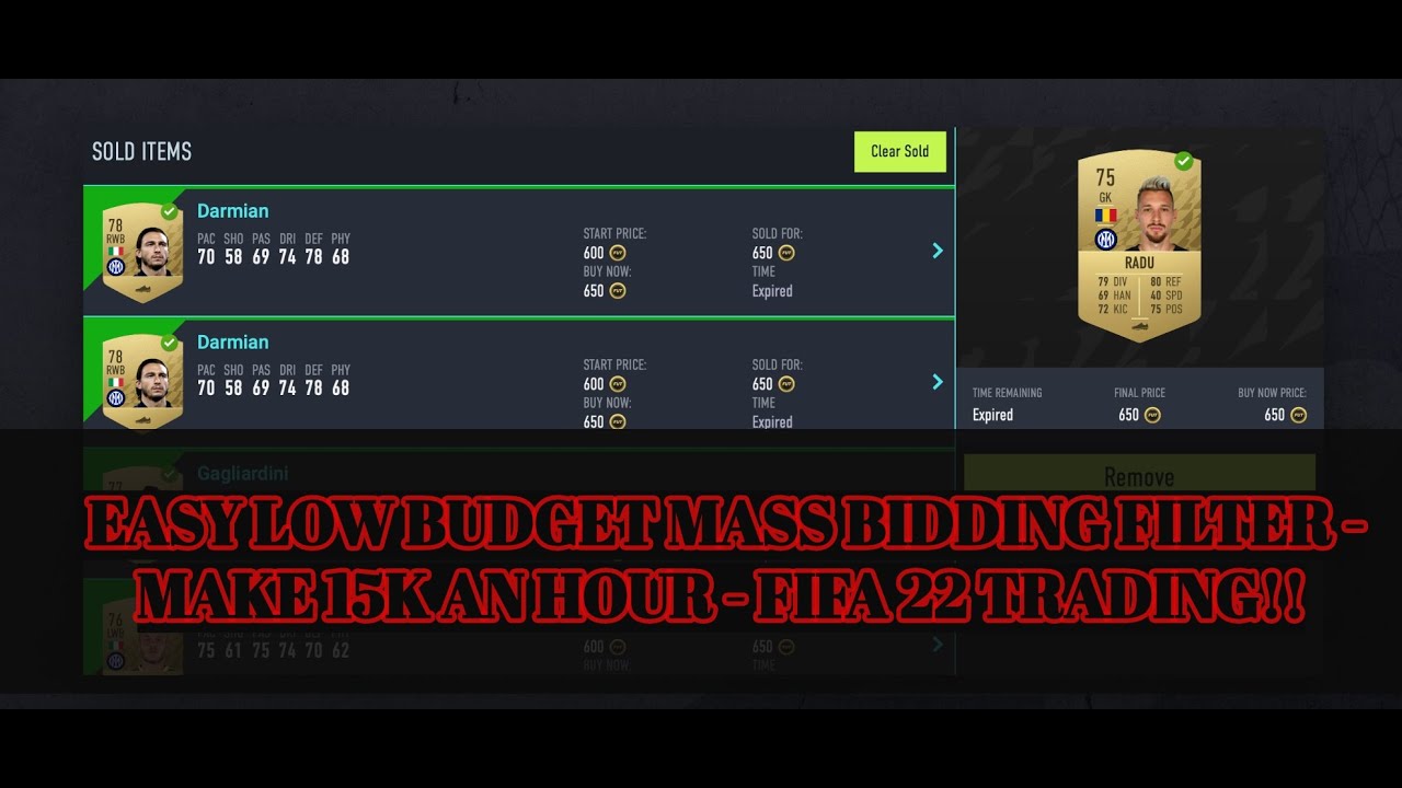 FIFA 22 TRADING TIPS - EASY LOW BUDGET MASS BIDDING FILTER - MAKE 15K AN HOUR - FIFA 22 TRADING!!