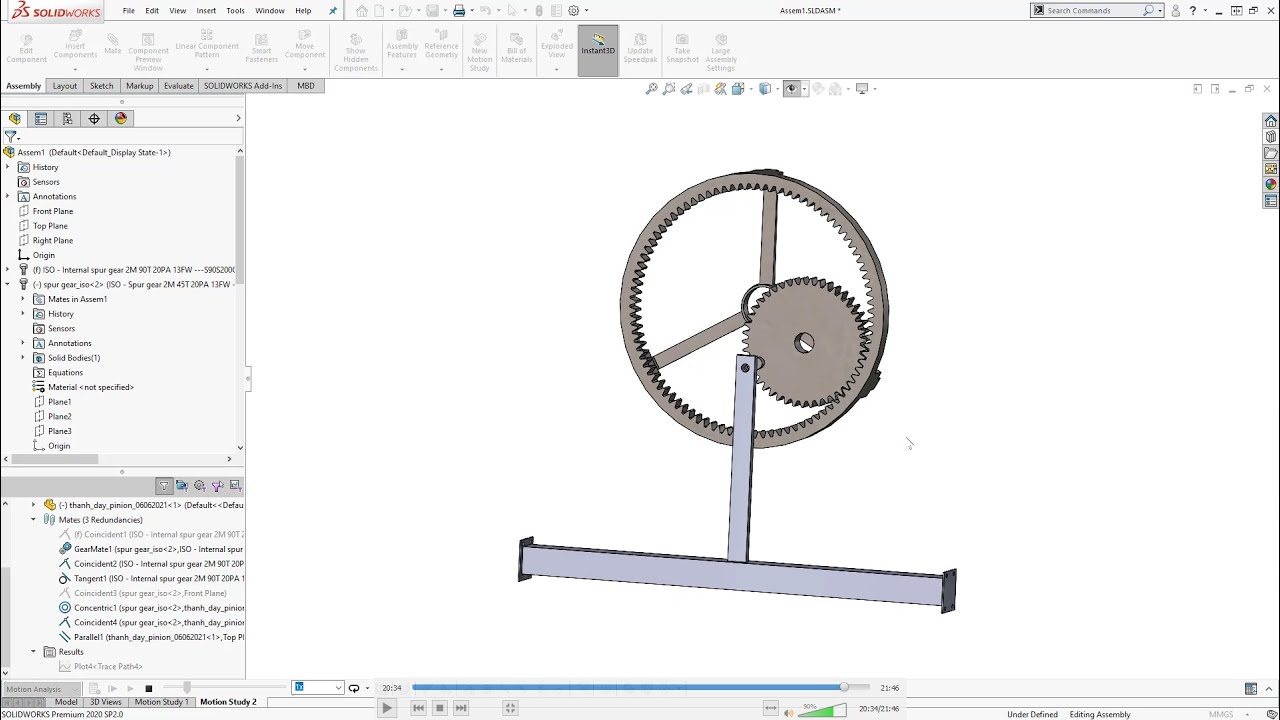 [Tutorial] MECHANISM INTERNAL GEAR TO LINEAR || HƯỚNG DẪN MÔ PHỎNG CƠ CẤU.